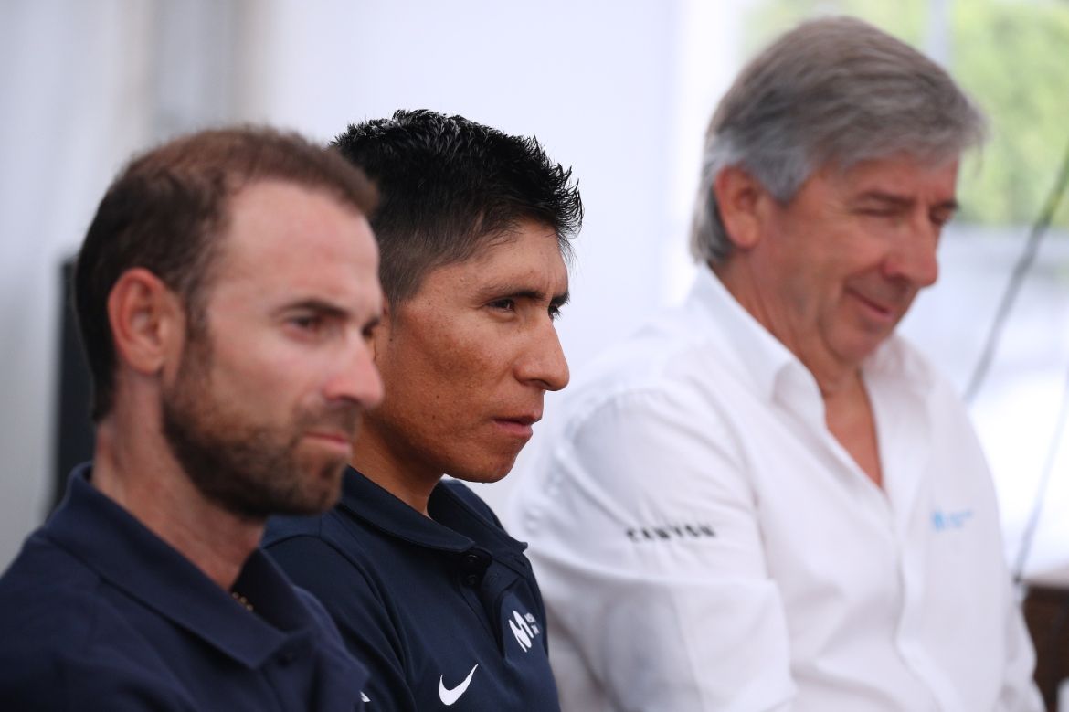 Alejandro Valvarde, Nairo Quintana and Movistar boss Usebio Unzue