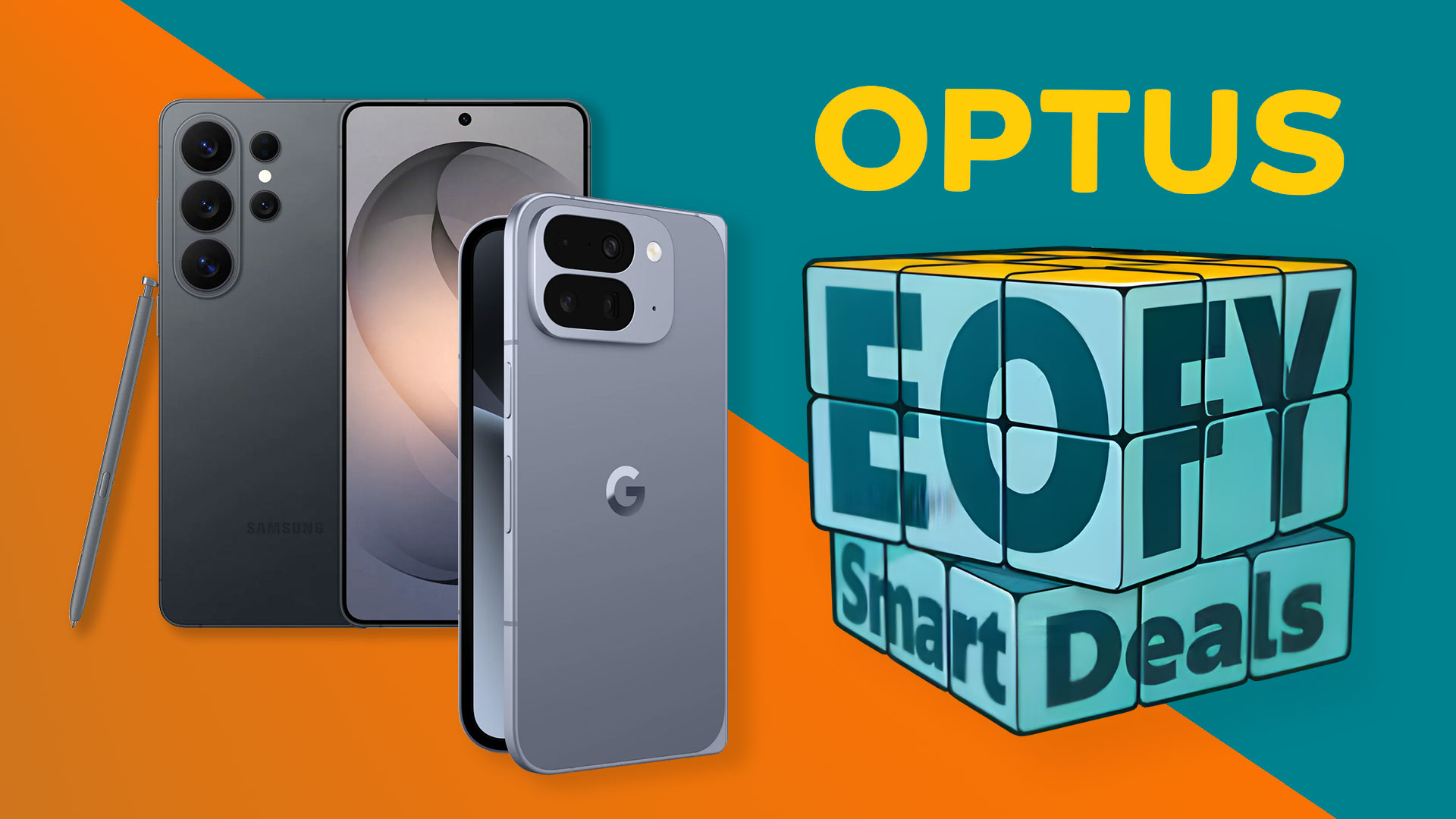 Optus EOFY deals image showing two smartphones and logos