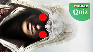 An Assassin's Creed character with a colon punctuation mark where his eyes should be