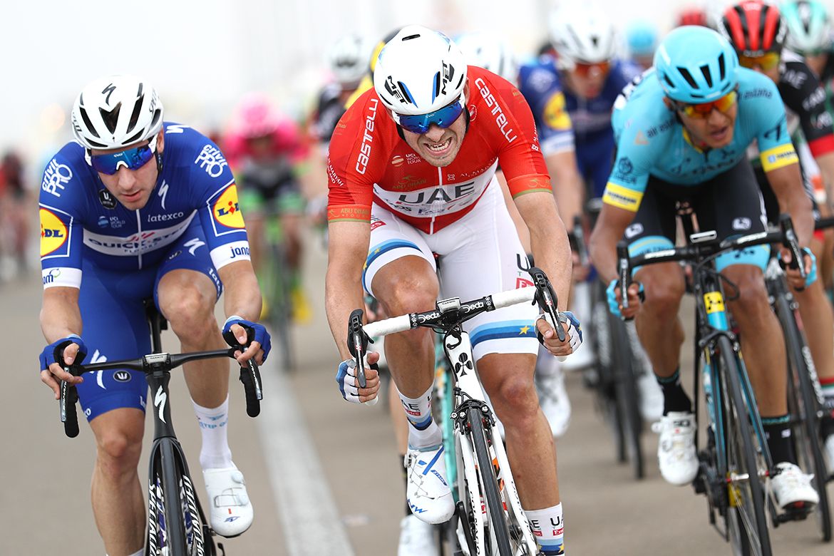 Alexander Kristoff (UAE Team Emirates) in the leader's jersey in the Abu Dhabi Tour