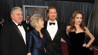 Actor Brad Pitt (2nd R), father William Alvin Pitt (L), mother Jane Pitt (2nd L) and actress Angelina Jolie (R) arrive at the 84th Annual Academy Awards held at the Hollywood & Highland Center on February 26, 2012 in Hollywood, California