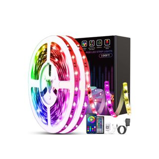 A box of multi-colored lighting strips