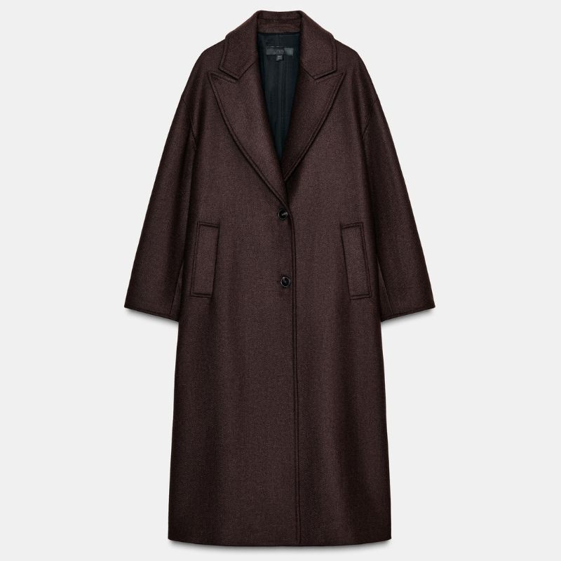 COAT WITH COMBINED LEATHER EFFECT COLLAR cut out