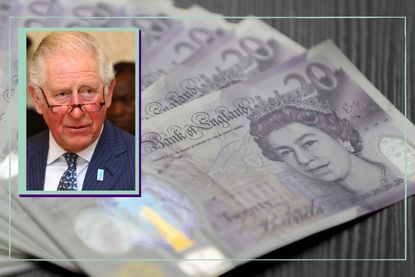 A collage of King Charles and current £20 notes with Queen Elizabeth II on them