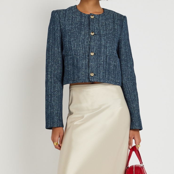 Frame cropped navy jacket 