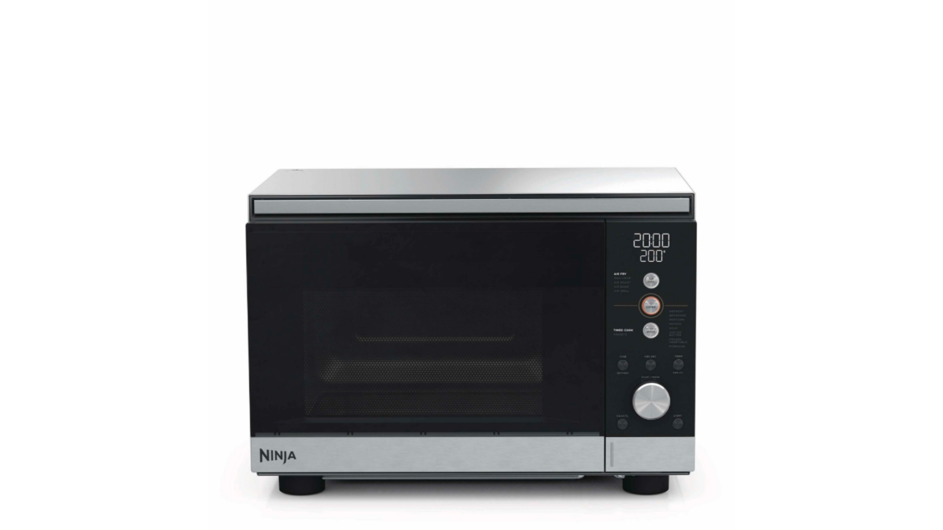 Ninja Crispi Microwave on a counter on a white background