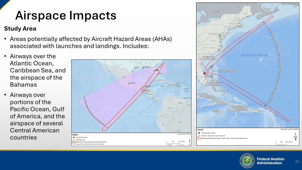 A presentation slide showing info about Starship launches from Florida.