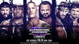 The promotional image for WWE Elimination Chamber 2024