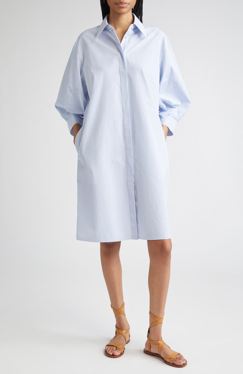Stripe Lantern Sleeve Shirtdress