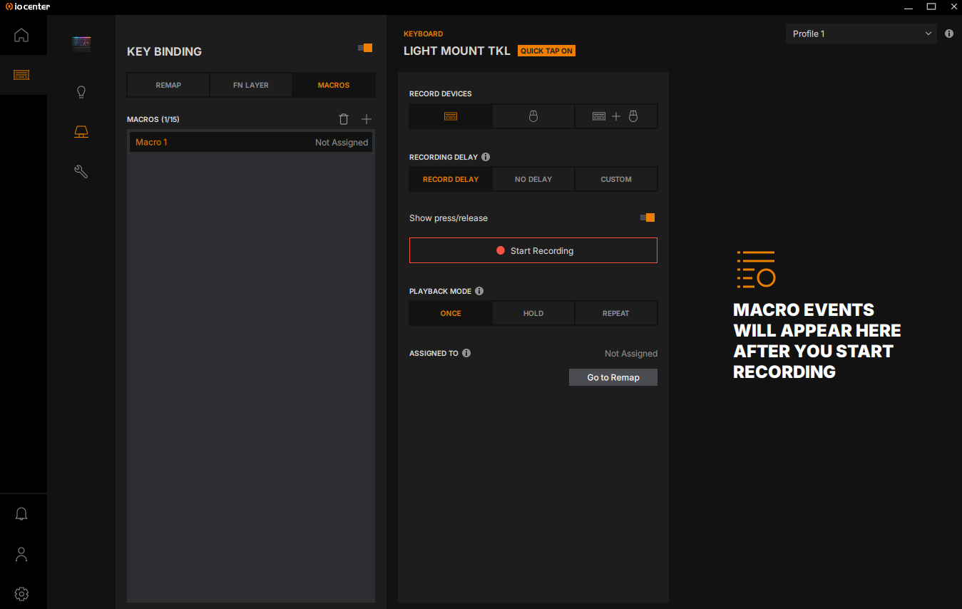 Various settings menus within Be Quiet's IO Center software.