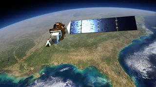 Artist's impression of the Landsat 8 satellite over the United States.