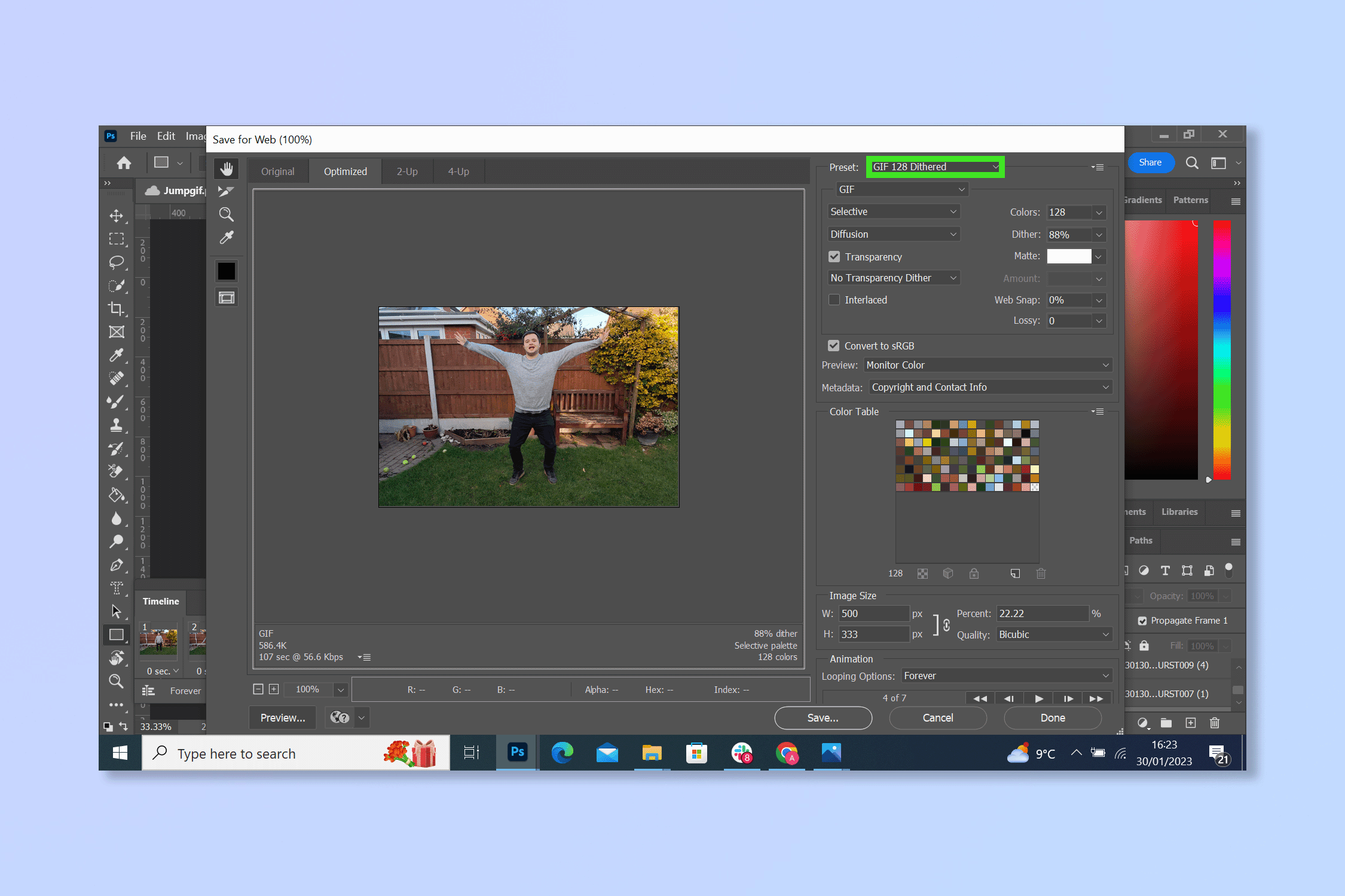 The seventh step to creating a Gif on PhotoShop