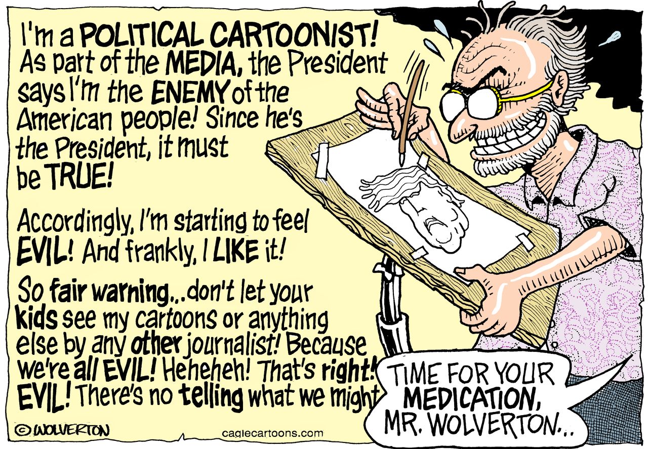 Political cartoon U.S. Trump media enemy of the people