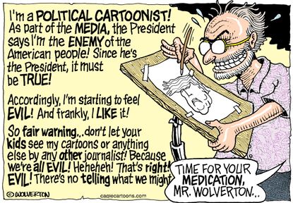 Political cartoon U.S. Trump media enemy of the people