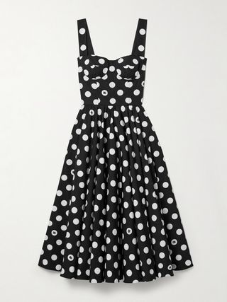 Pleated Polka-Dot Cotton-Poplin Midi Dress