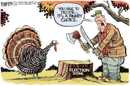 Political cartoon U.S. 2016 election voting options Thanksgiving holiday