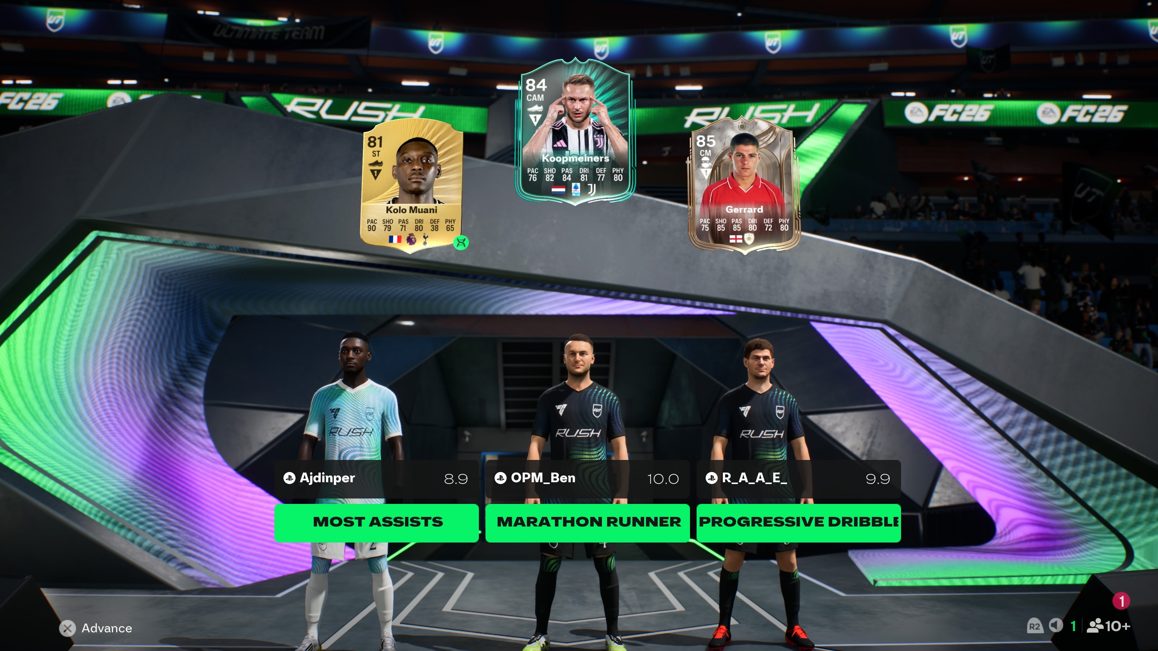 The FC 26 Rush post-match awards screen