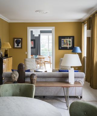 Farrow & Ball's India Yellow in a bright living room