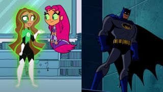 Shots of Batman from Brave and the Bold, and Jessica Cruz speaking with Starfire
