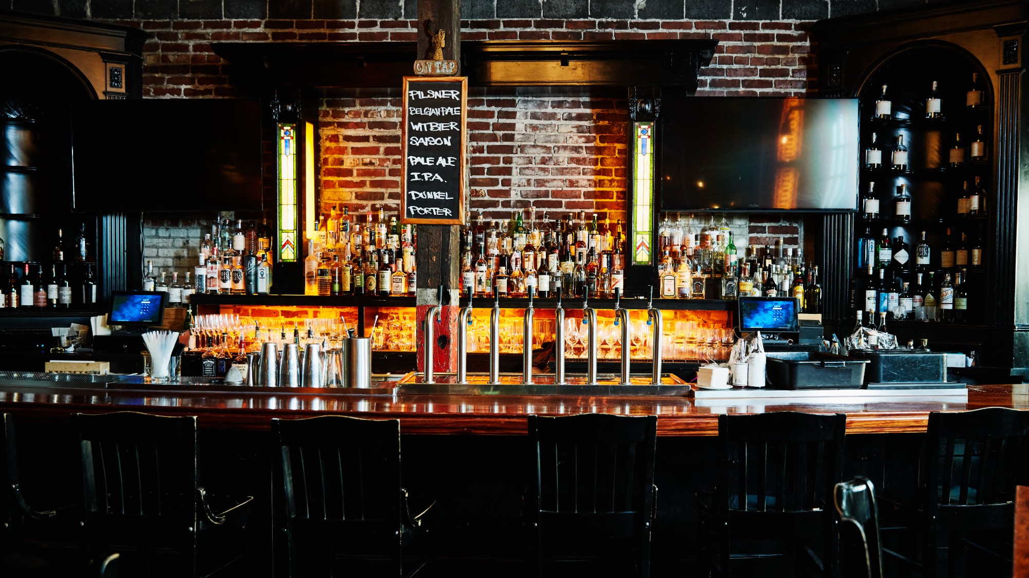 Interior of empty bar at night