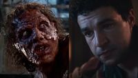 Side by side of Jeff Goldblum in The Fly and Christopher Abbott in Wolf Man.