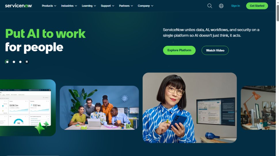 Website screenshot of ServiceNow (February, 2026)