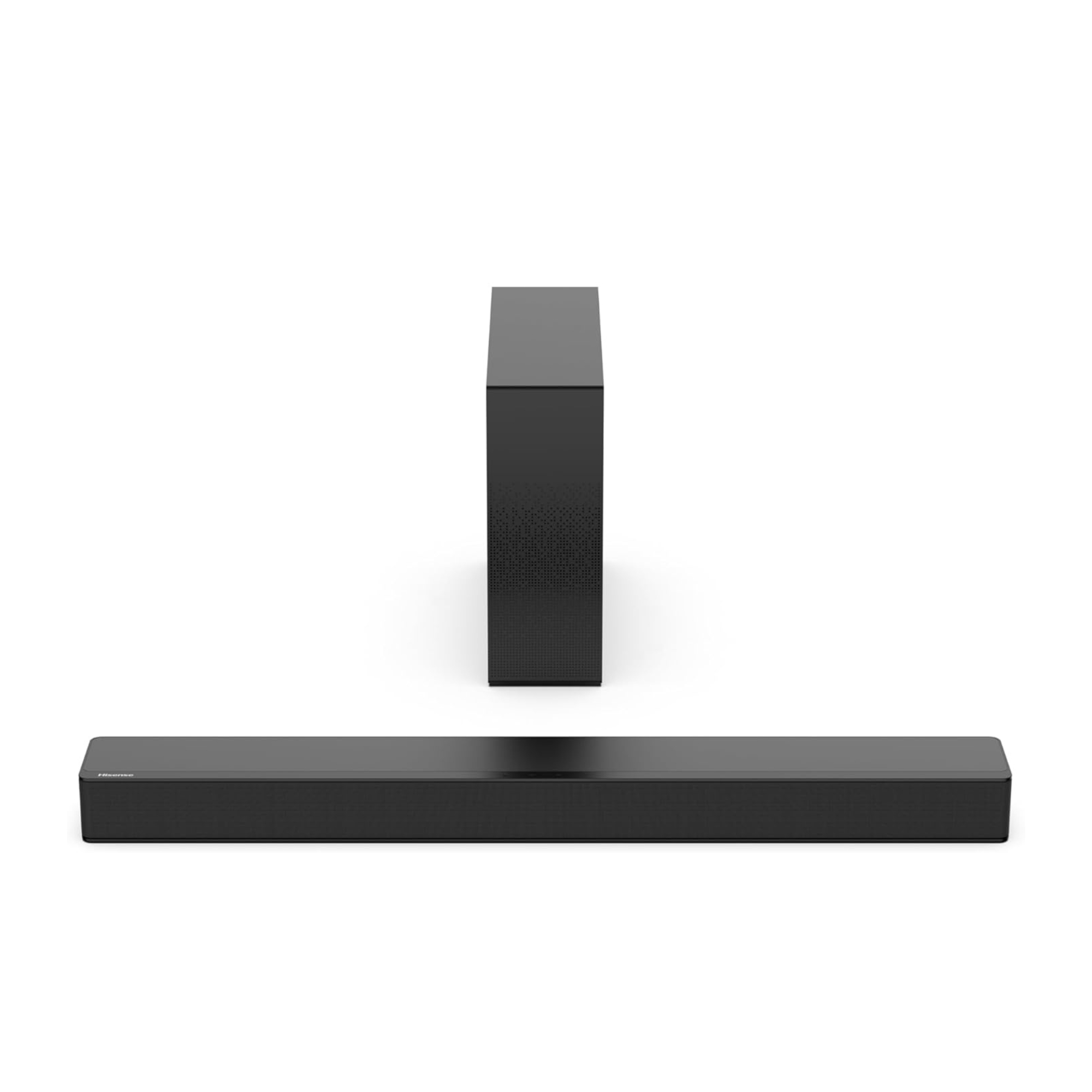 Hisense HS2100 soundbar and subwoofer against white background.