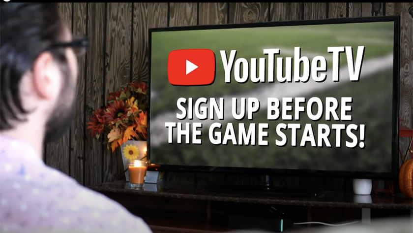 Man watching YouTube TV game signup screen