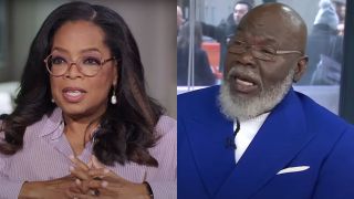 Oprah Winfrey speaks during Oprah and the Color Purple Journey, and T.D. Jakes speaks on The Today Show