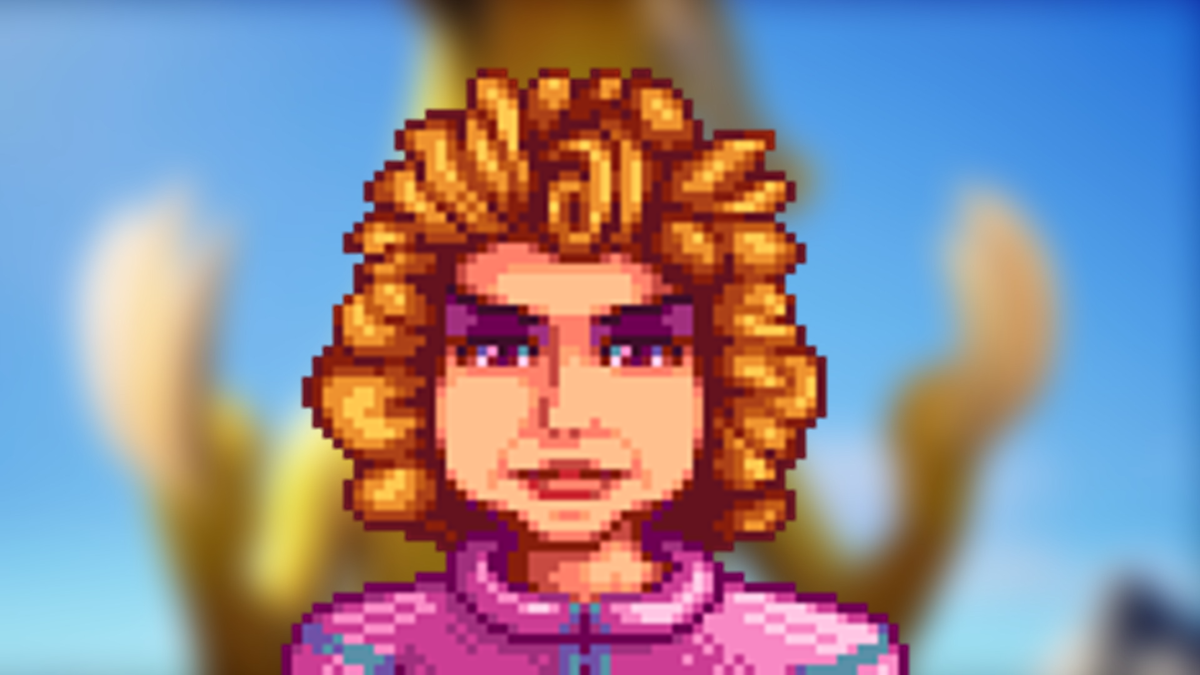 An image of Stardew Valley&#039;s Pam atop a blurry image of Peely from Fortnite.