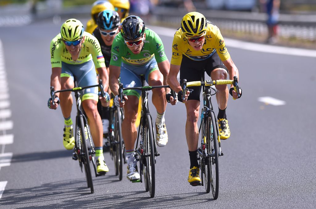 Chris Froome (Team Sky) and Peter Sagan (Tinkoff) drive the break