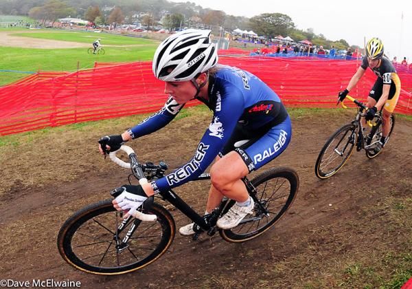 Gabby Day (Renner Custom Cyclocross) riding in third position ahead of Andrea Smith
