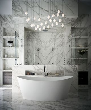 Marble bathroom with freestanding bath