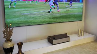 Samsung The Premiere 8K projecting soccer image
