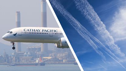 A Cathay Pacific plane and contrails