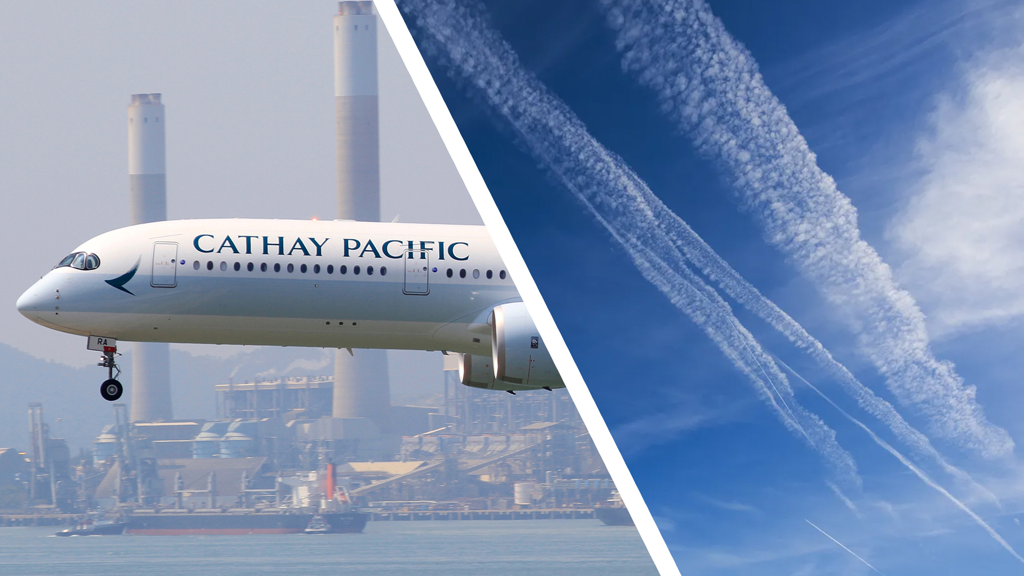 A Cathay Pacific plane and contrails