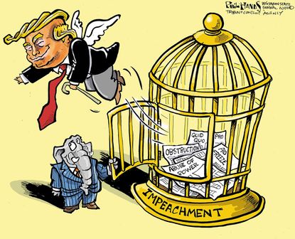 Political Cartoon U.S. Trump Senate GOP impeachment acquittal obstruction abuse of power
