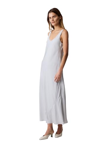 Calvin Klein Viscose Twill Midi Slip Dress Gray Violet