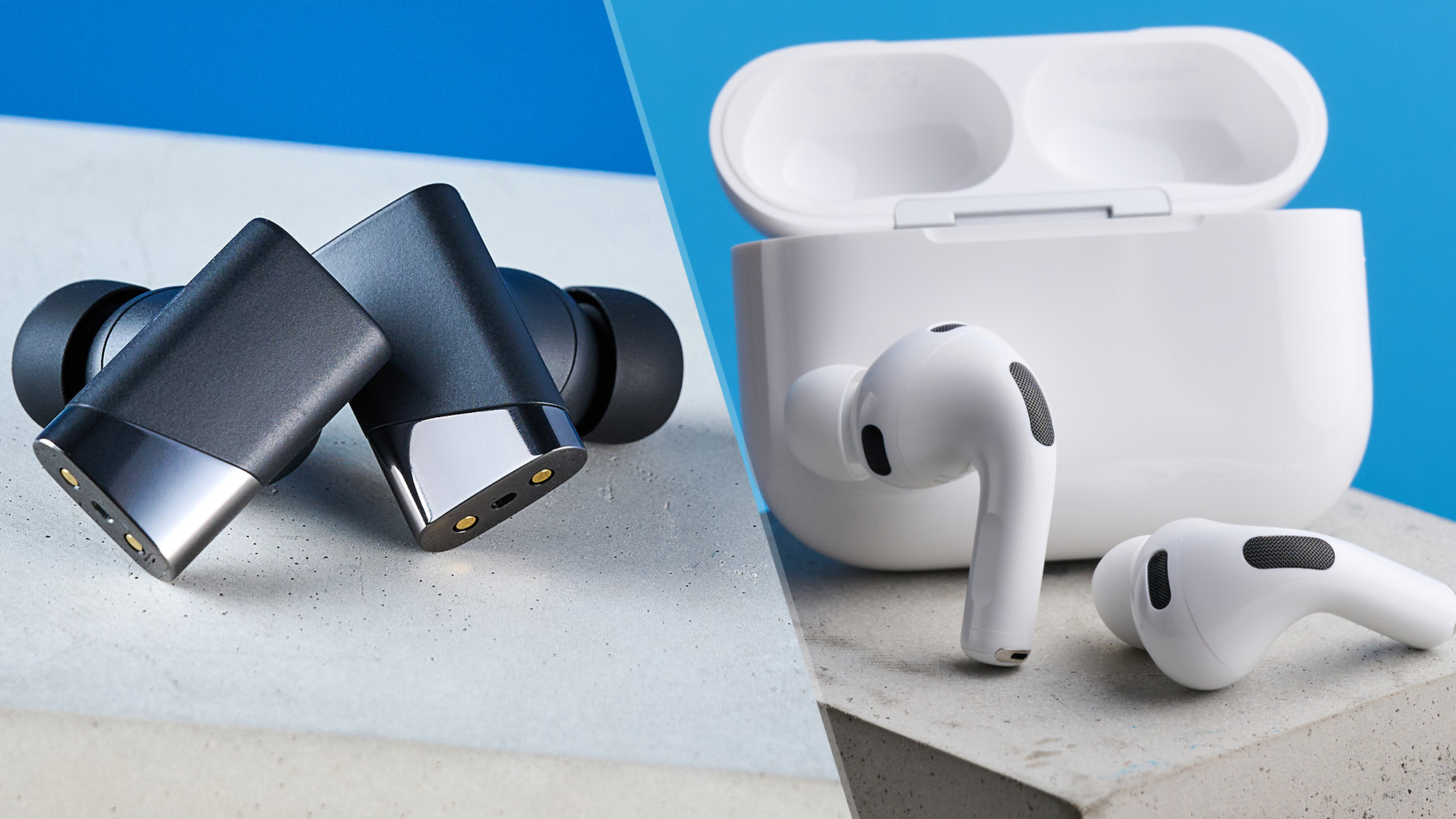 a side-by-side image of the status pro x and airpods pro 3