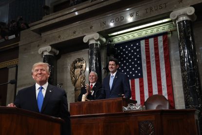 President Trump speaks during his first State of the Union address