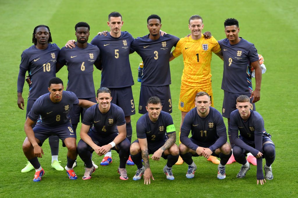 The England team line up before their game against Bosnia