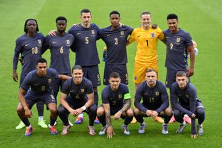 The England team photograph on the pitch at St. James' Park before their game against Bosnia