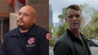 Joe Minoso as Joe Cruz and Jesse Spencer as Matt Casey in Chicago Fire