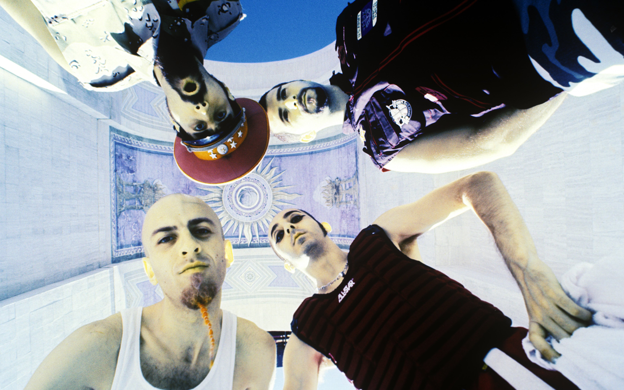 System Of A Down in 1998 looking at the camera from above