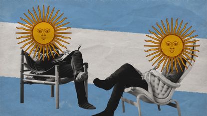 Photo collage of a therapy session with graphic elements of the Argentinian flag