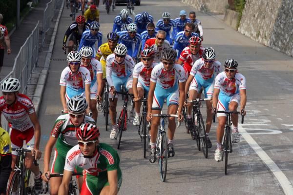 Andy Schleck (left) rides with his Luxembourg teammates.