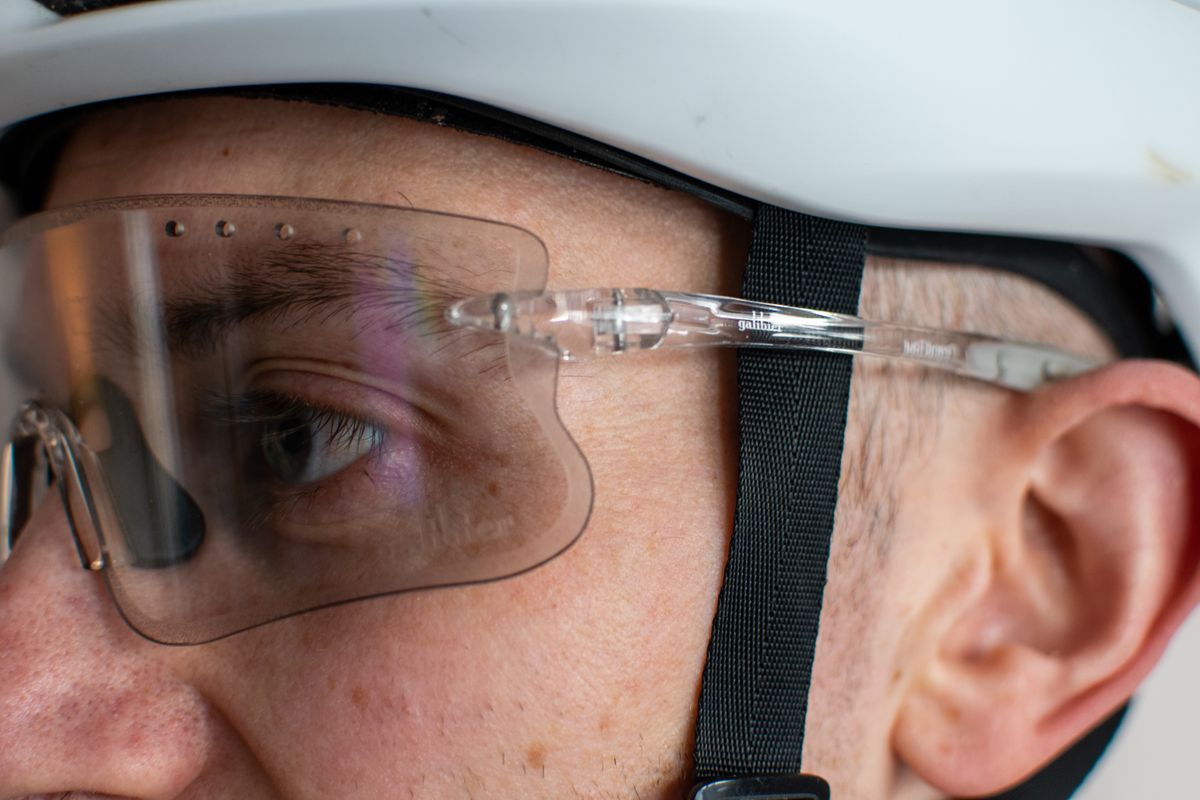 A man wearing a pair of crystal Galibier Grand Tour sunglases