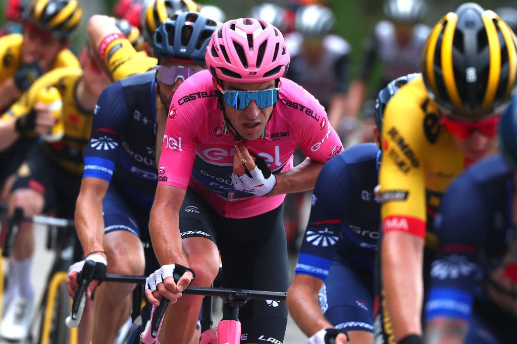 The overall leaders pink jersey Groupama FDJs French rider Bruno Armirail rides during the sixteenth stage of the Giro dItalia 2023 cycling race 203 km between Sabbio Chiese and Monte Bondone near Cavedine on May 23 2023 Photo by Luca Bettini AFP Photo by LUCA BETTINIAFP via Getty Images