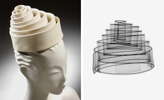 Left, silk spiral hat and right, X-ray photograph