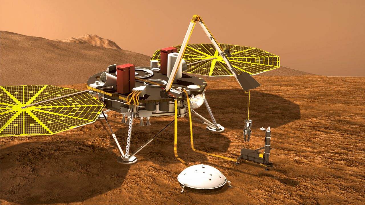 Illustration of NASA&#039;s InSight rover on Mars